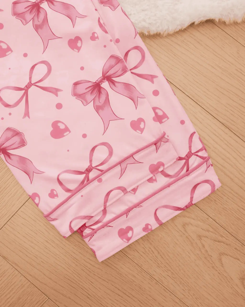 Bow Heart Print Long Pajama Set OMFORT