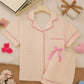 Solid Pink Trim Decorated Short Sleeve Pajama Set OMFORT