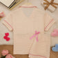 Solid Pink Trim Decorated Short Sleeve Pajama Set OMFORT