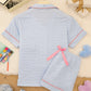 Solid Pink Trim Decorated Short Sleeve Pajama Set OMFORT