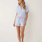 Solid Pink Trim Decorated Short Sleeve Pajama Set OMFORT
