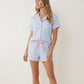 Solid Pink Trim Decorated Short Sleeve Pajama Set OMFORT