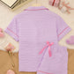 Solid Pink Trim Decorated Short Sleeve Pajama Set OMFORT
