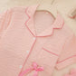 Solid Pink Trim Decorated Short Sleeve Pajama Set OMFORT