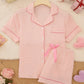 Solid Pink Trim Decorated Short Sleeve Pajama Set OMFORT