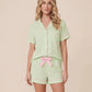 Solid Pink Trim Decorated Short Sleeve Pajama Set OMFORT
