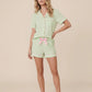 Solid Pink Trim Decorated Short Sleeve Pajama Set OMFORT