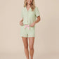 Solid Pink Trim Decorated Short Sleeve Pajama Set OMFORT