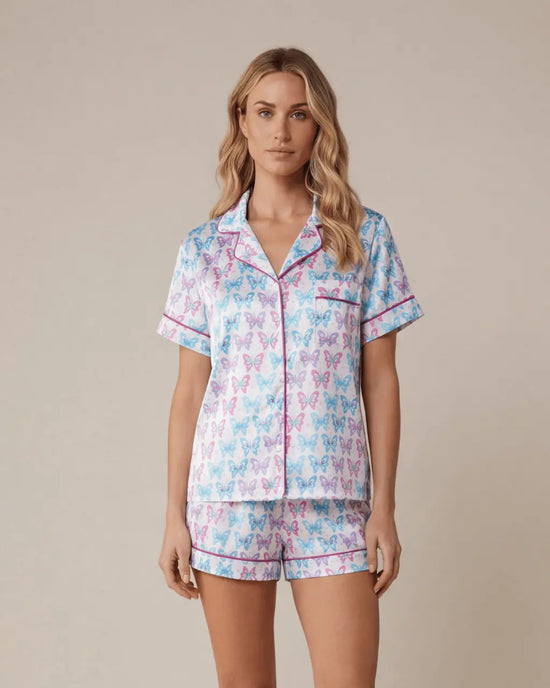 Butterfly Contrast Print Short Pajama Set OMFORT