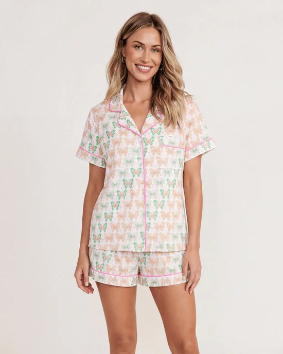 Butterfly Contrast Print Short Pajama Set OMFORT