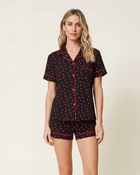 Valentine's Day Short Sleeve Heart Print Pajama Set OMFORT