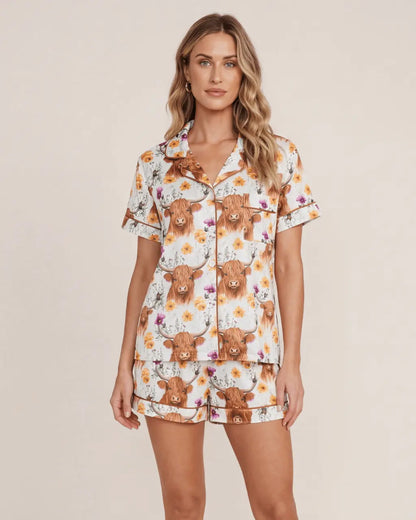 Highland Cow Short Satin Pajama Set OMFORT