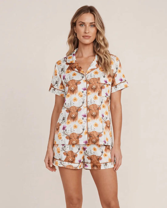 Highland Cow Short Satin Pajama Set OMFORT