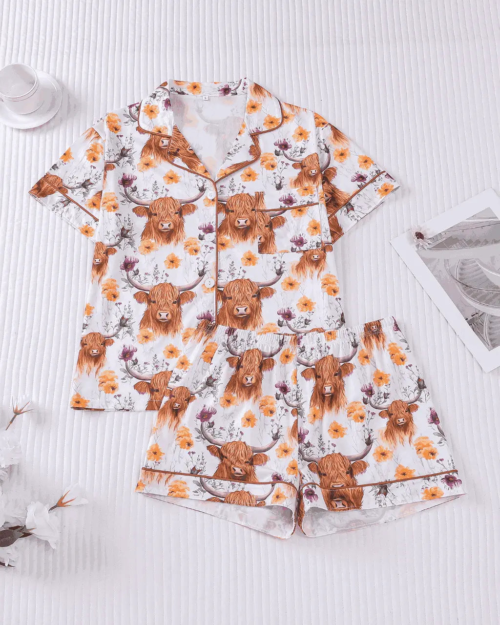 Highland Cow Short Satin Pajama Set OMFORT