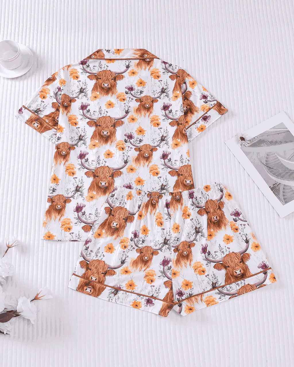Highland Cow Short Satin Pajama Set OMFORT