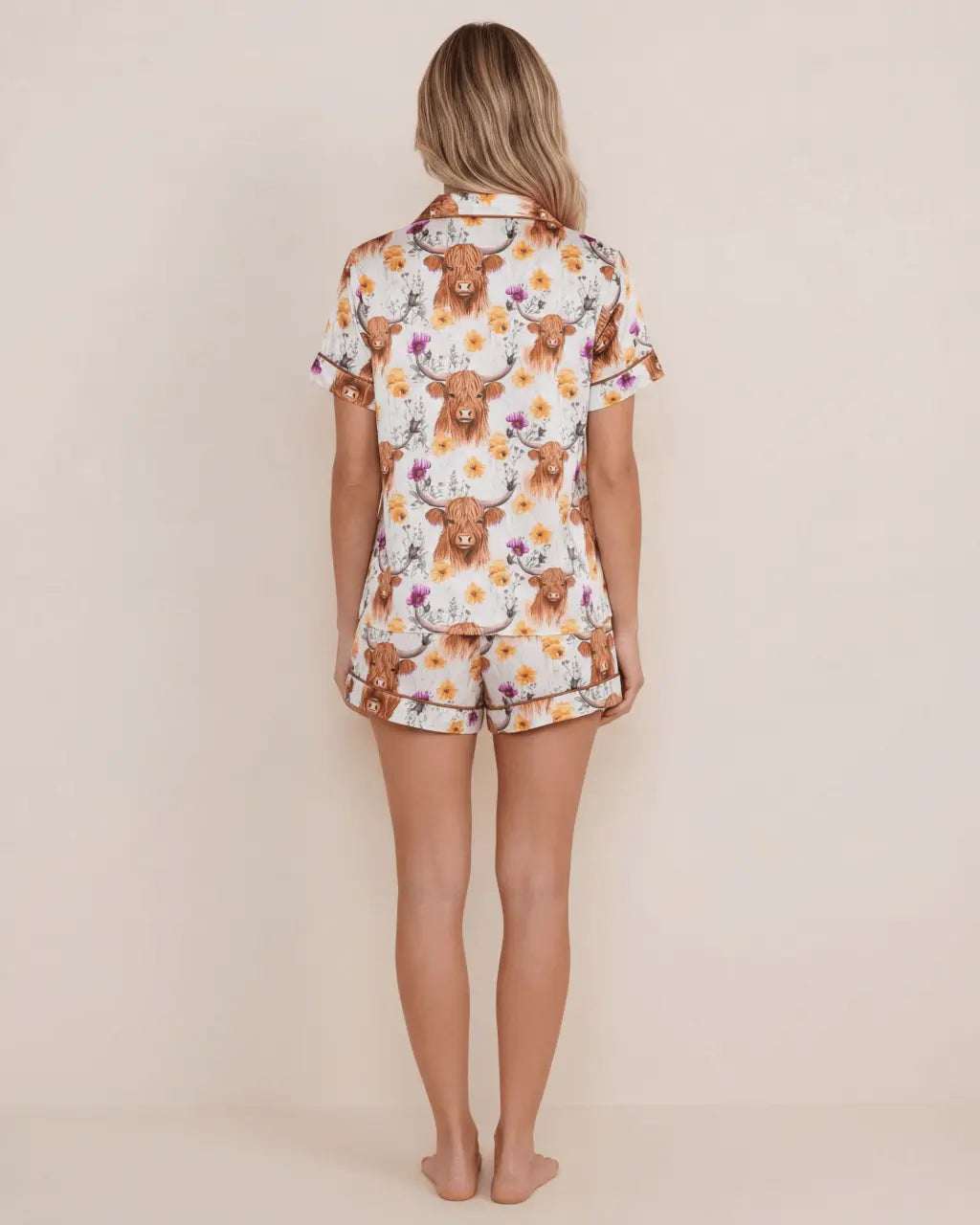 Highland Cow Short Satin Pajama Set OMFORT