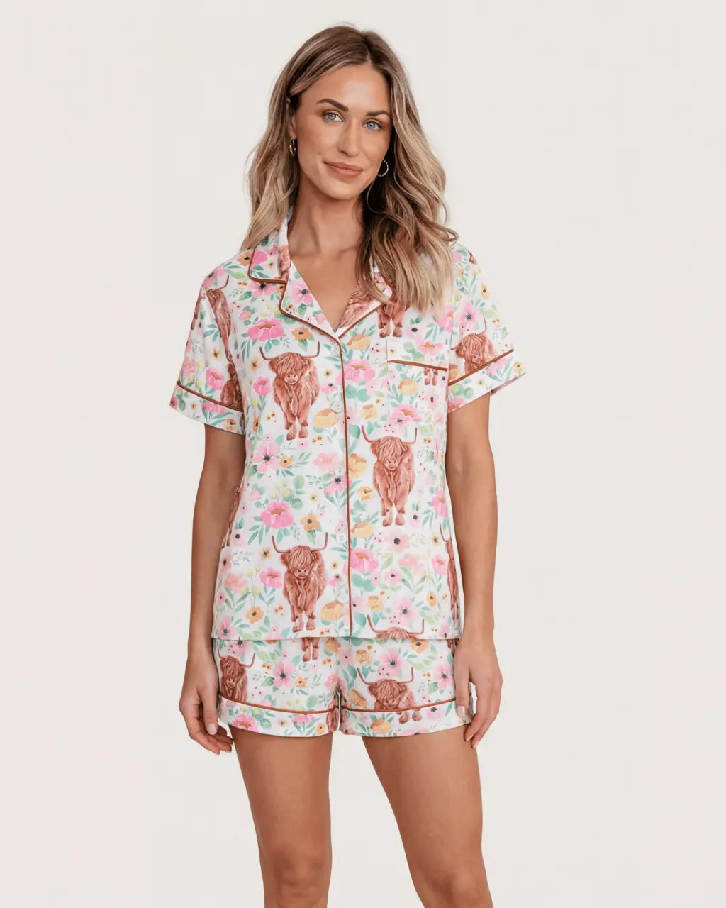 Cow Floral Print Short Pajama Set OMFORT