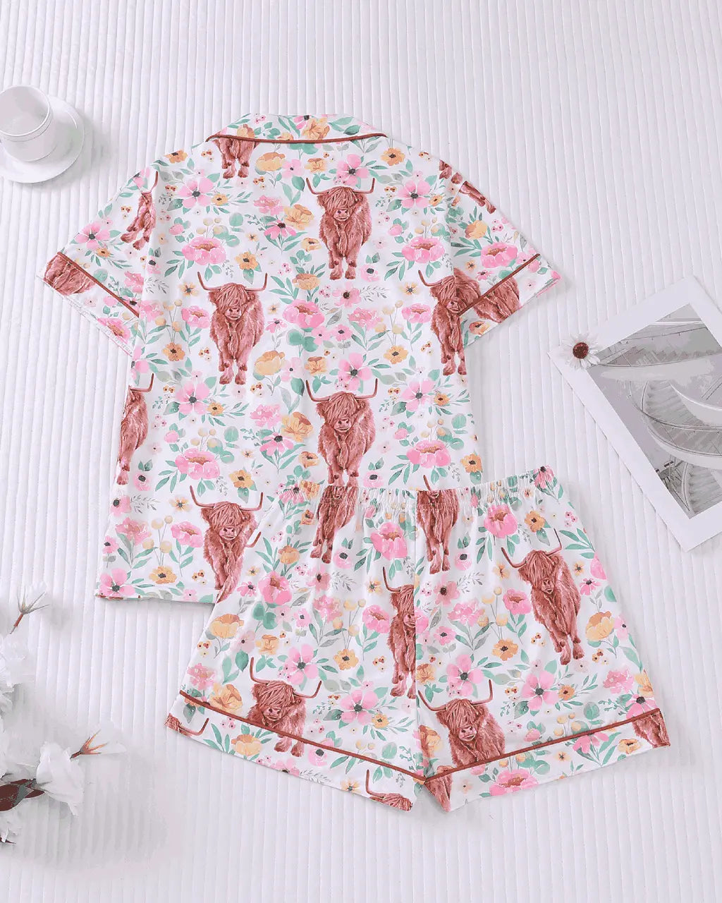 Cow Floral Print Short Pajama Set OMFORT
