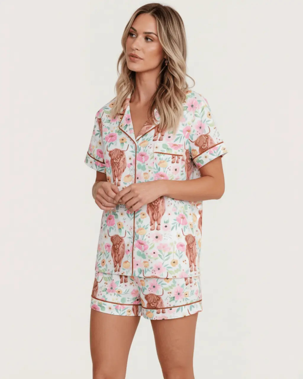 Cow Floral Print Short Pajama Set OMFORT