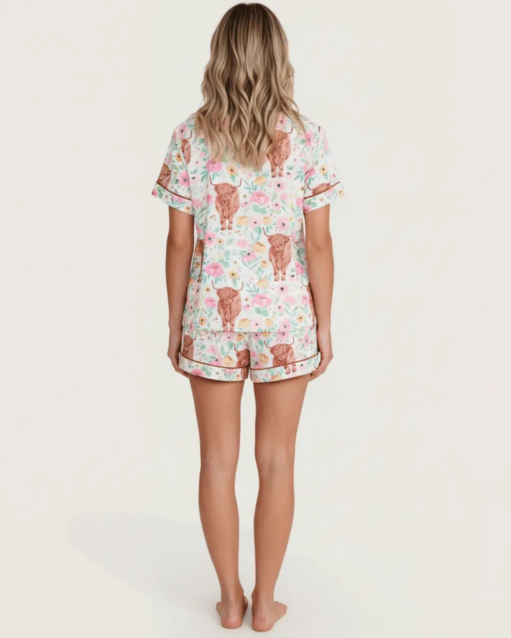 Cow Floral Print Short Pajama Set OMFORT