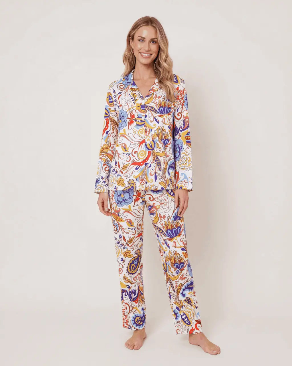 Paisley Print Long Pajama Set OMFORT