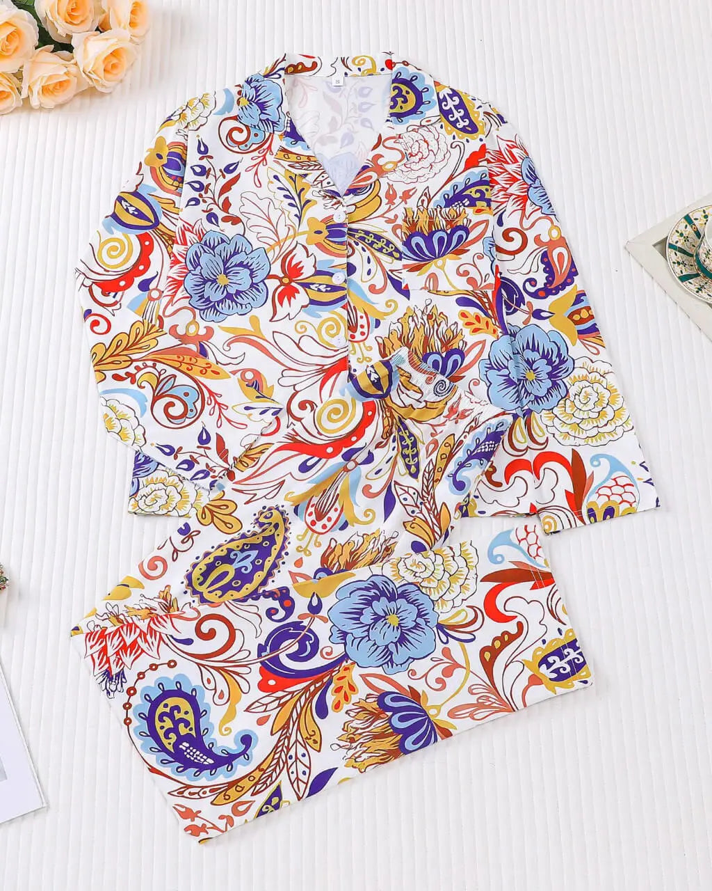 Paisley Print Long Pajama Set OMFORT