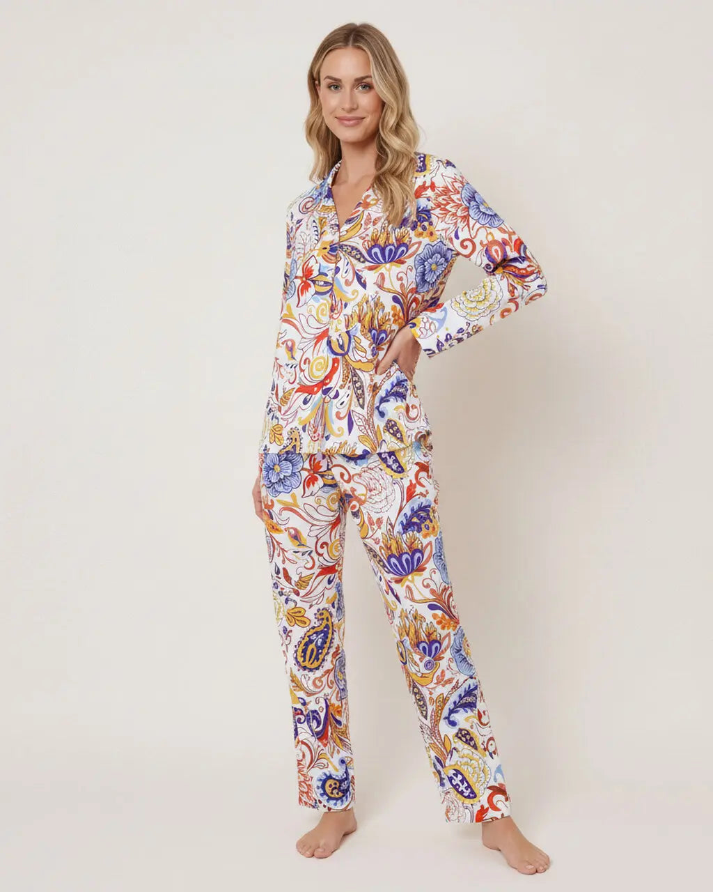Paisley Print Long Pajama Set OMFORT