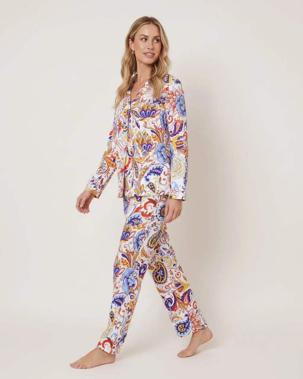 Paisley Print Long Pajama Set OMFORT