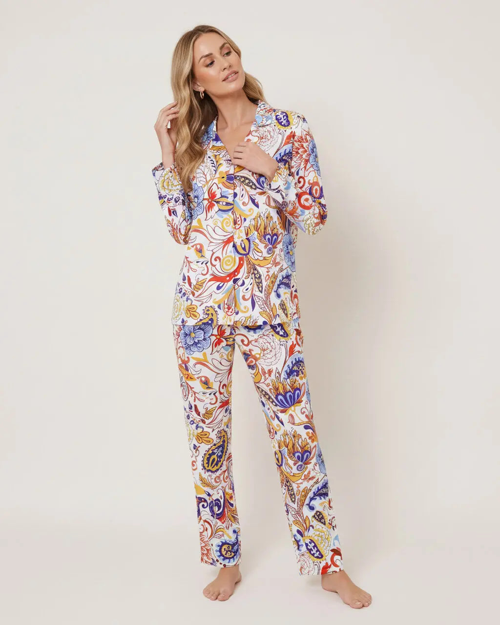 Paisley Print Long Pajama Set OMFORT