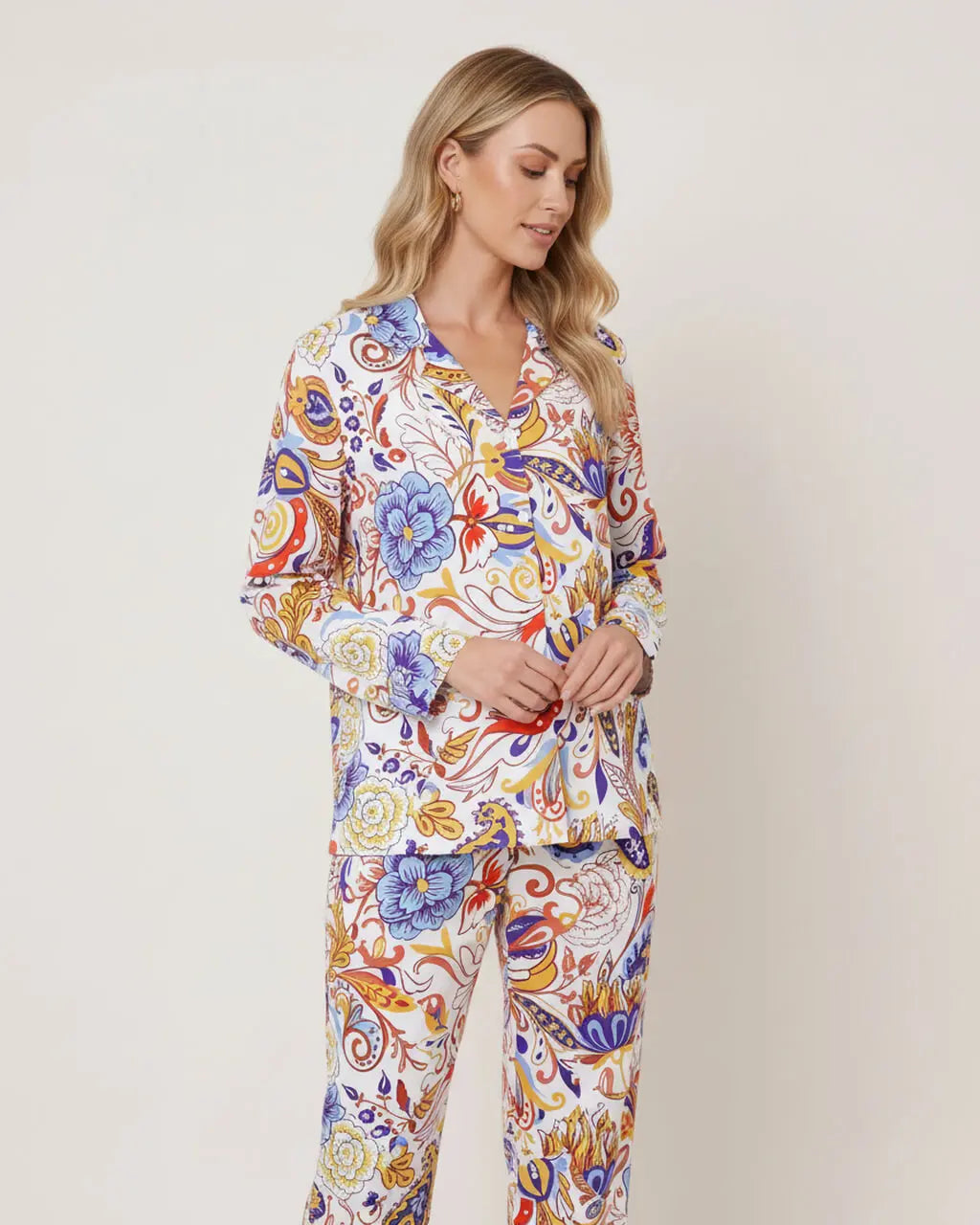 Paisley Print Long Pajama Set OMFORT