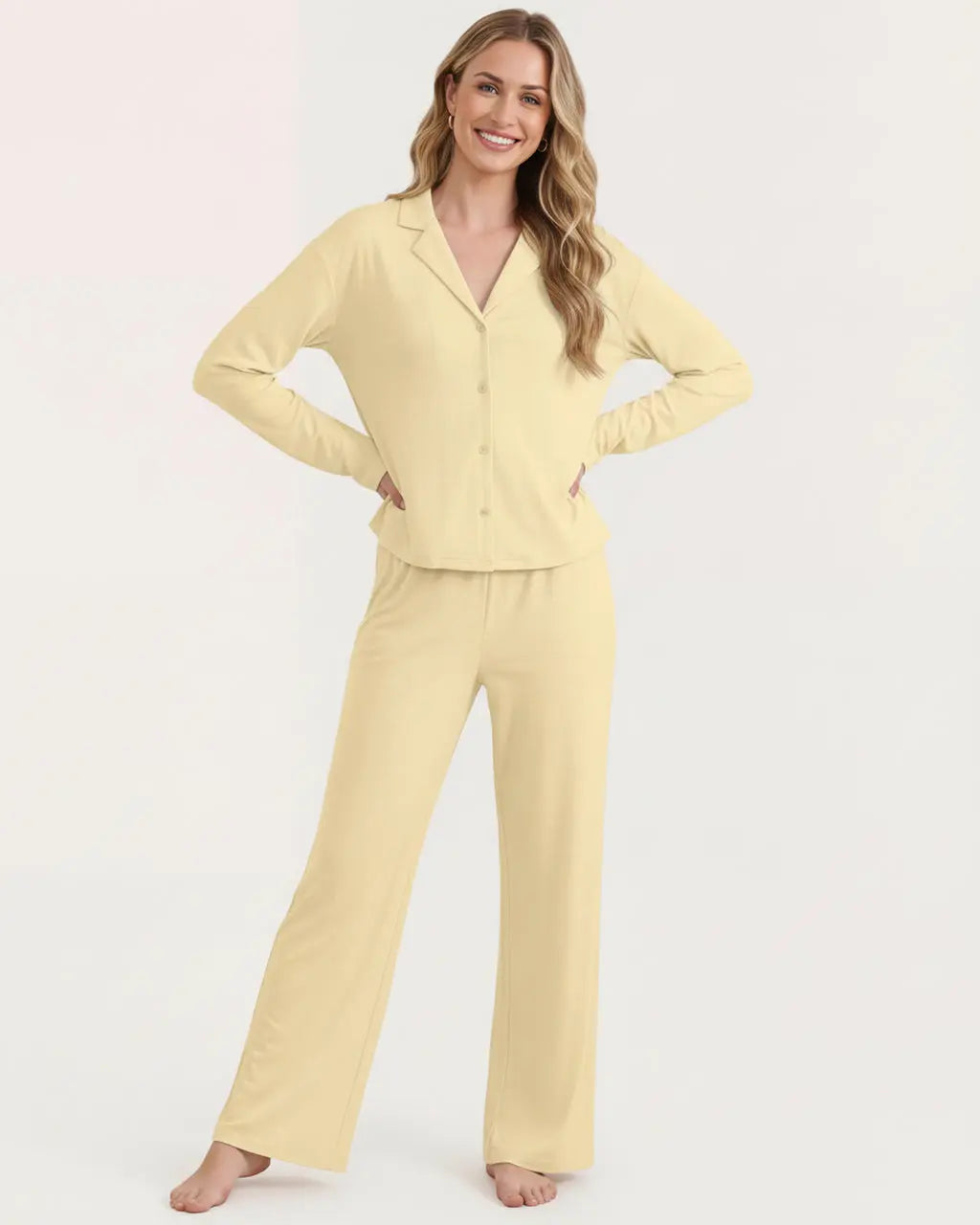 Solid Loose Casual Print Pajama Set OMFORT