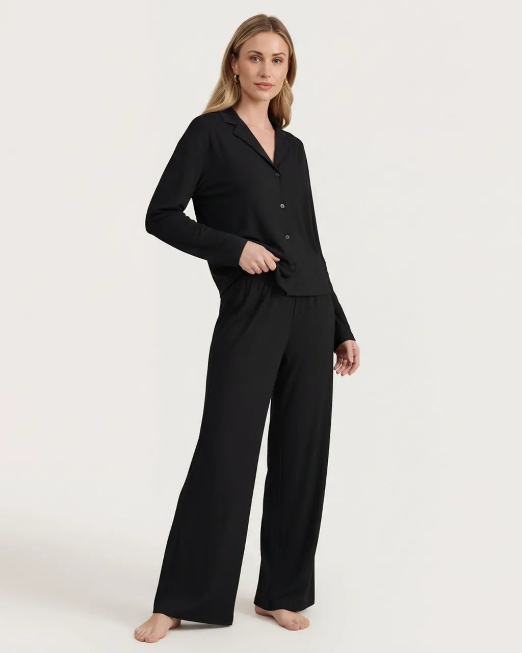 Solid Loose Casual Print Pajama Set OMFORT