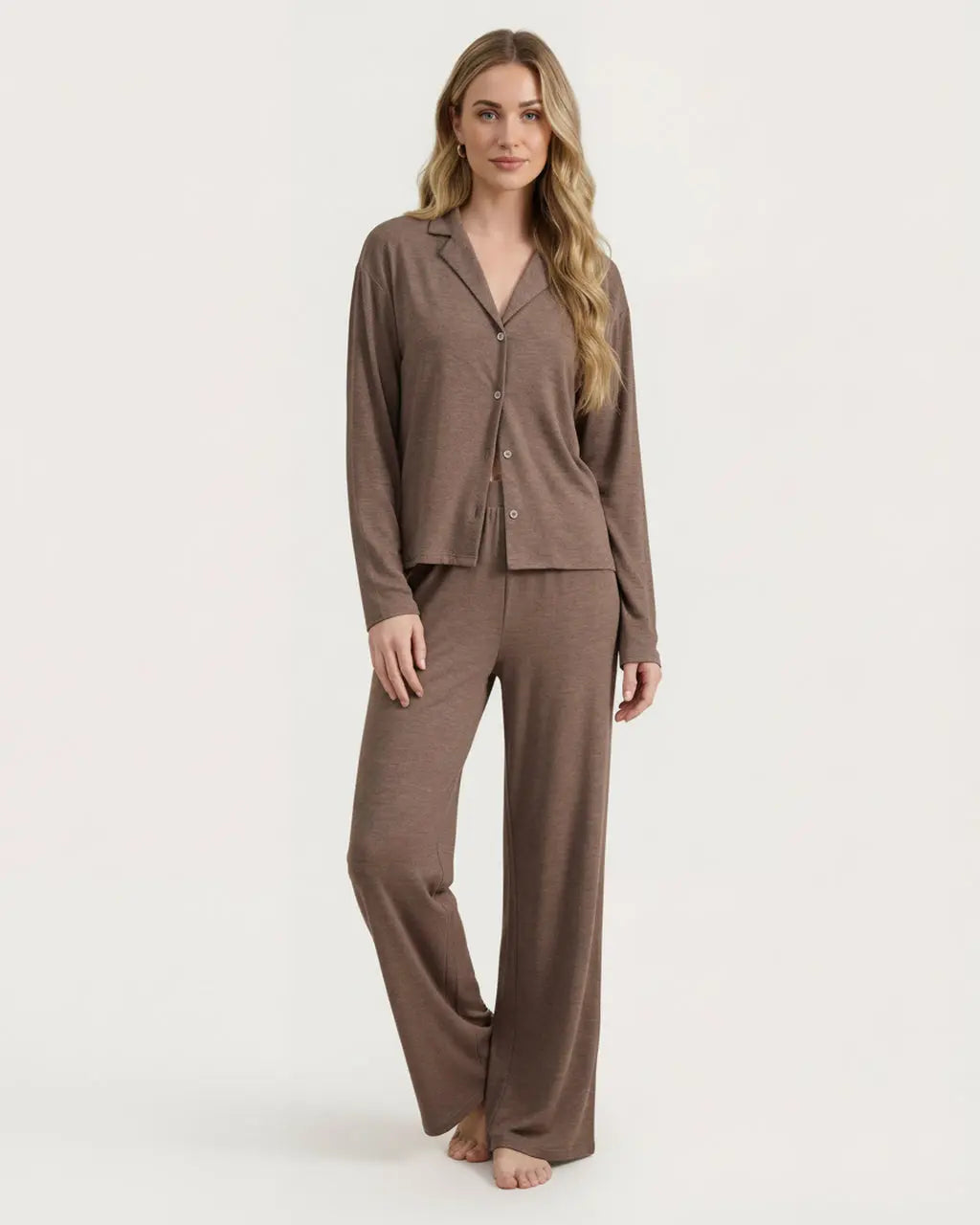 Solid Loose Casual Print Pajama Set OMFORT