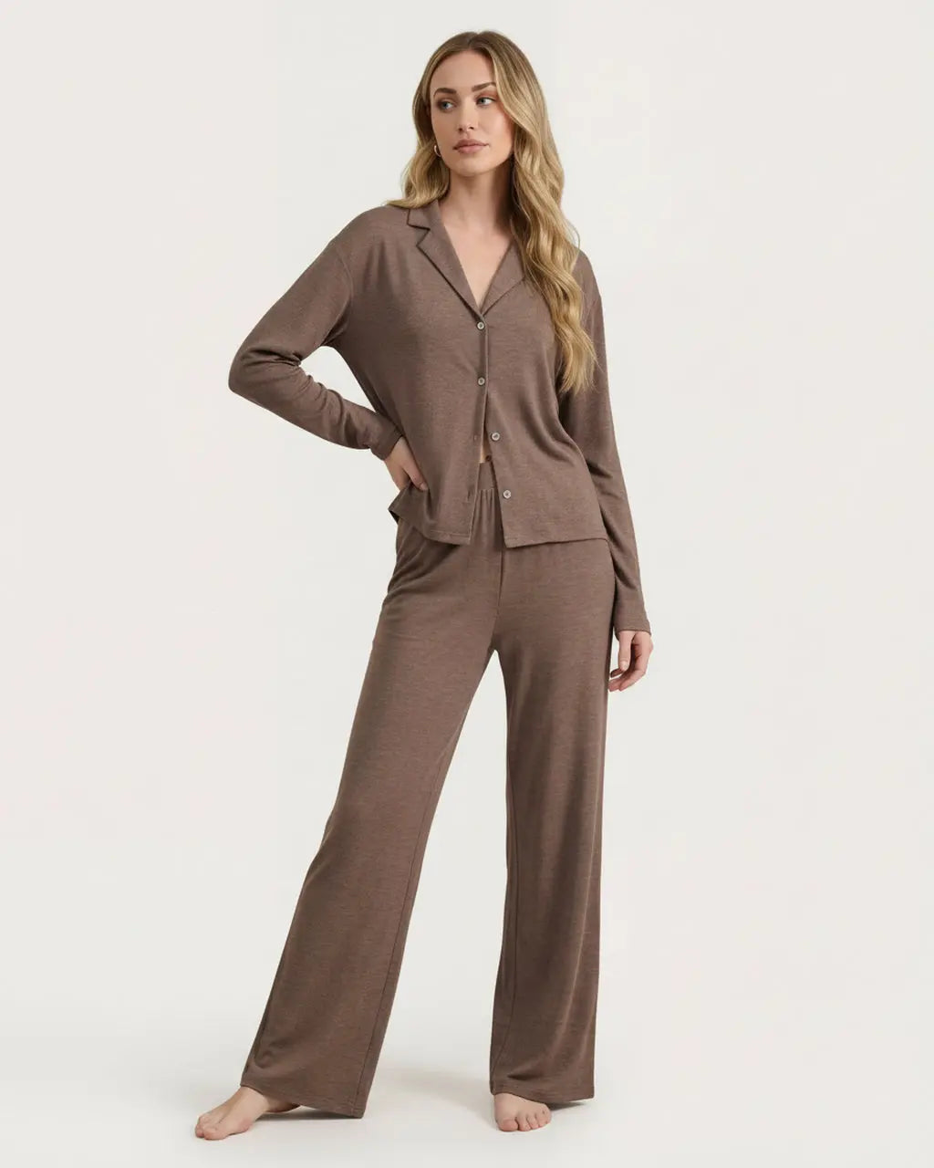 Solid Loose Casual Print Pajama Set OMFORT