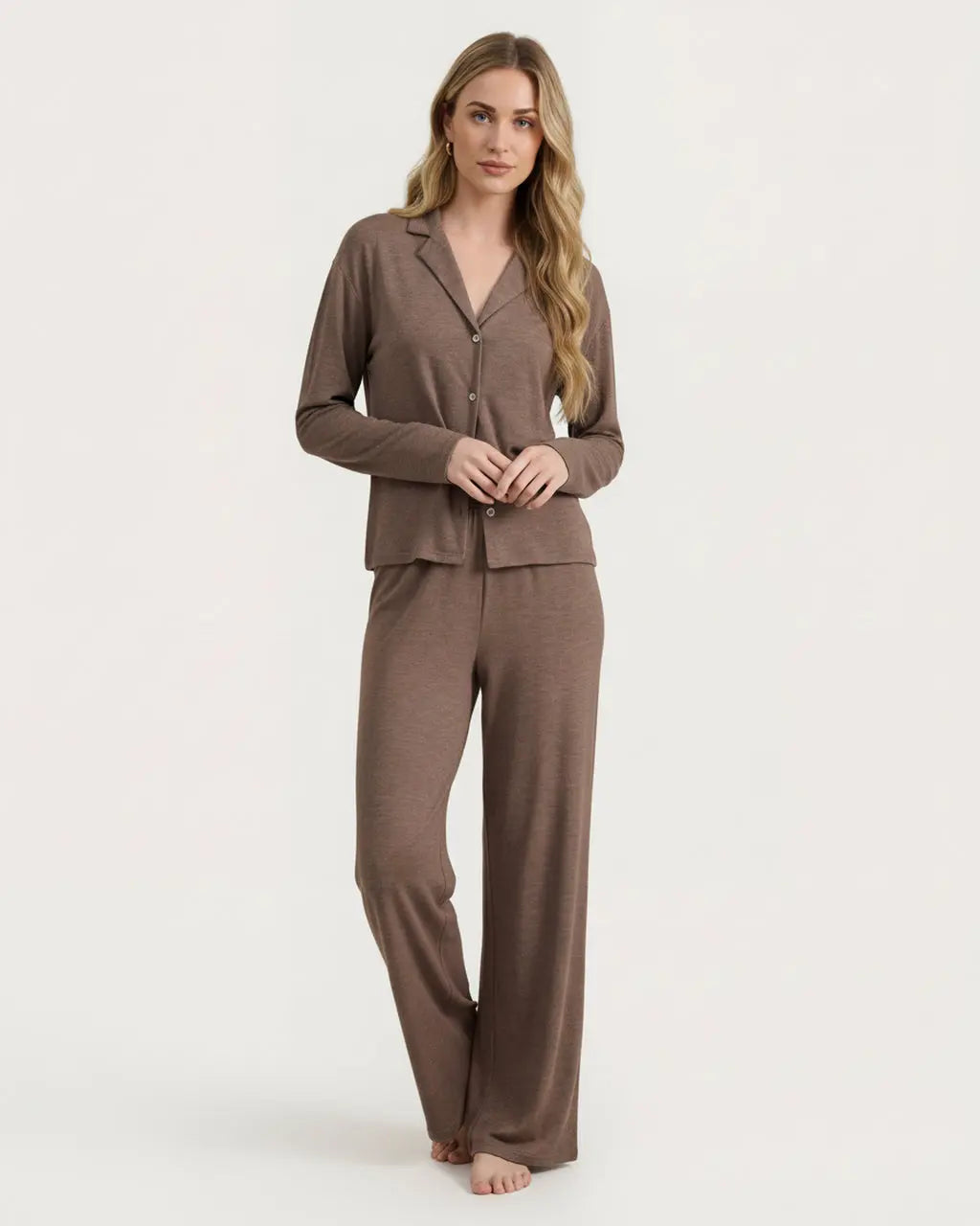 Solid Loose Casual Print Pajama Set OMFORT