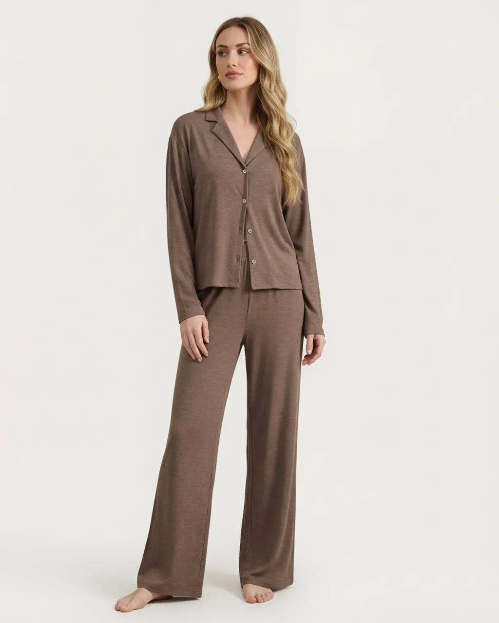 Solid Loose Casual Print Pajama Set OMFORT