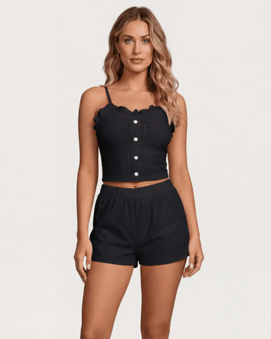 Ruffle Cami Top And Pant Short Lounge Set OMFORT