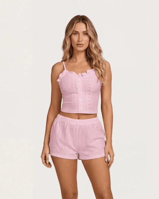 Ruffle Cami Top And Pant Short Lounge Set OMFORT
