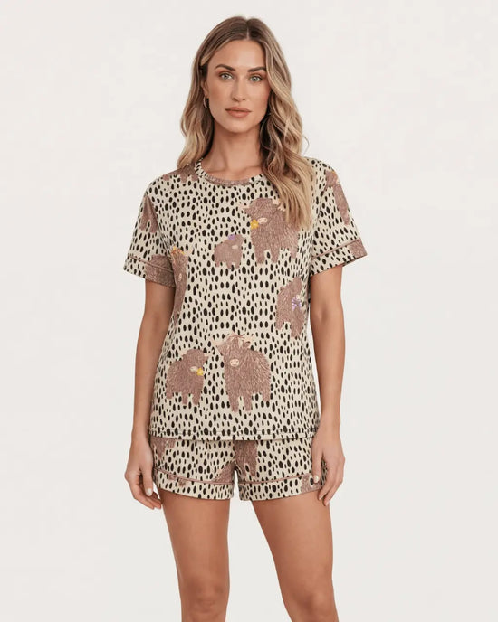 Leopard Cow Print Short Lounge Set OMFORT
