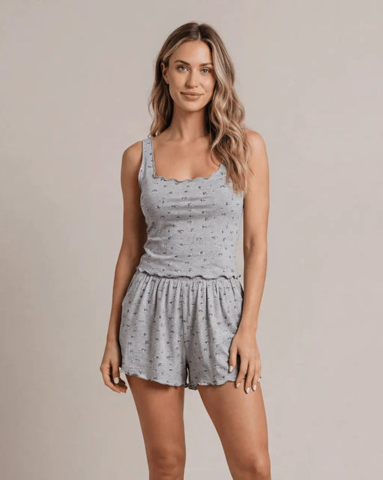 Floral Print Tank Top And Pant Short Lounge Set OMFORT