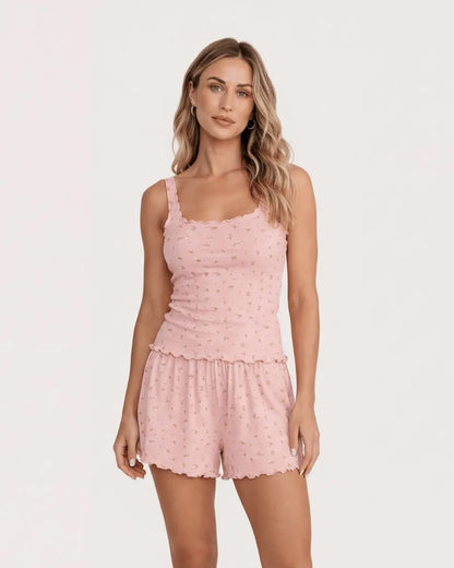 Floral Print Tank Top And Pant Short Lounge Set OMFORT