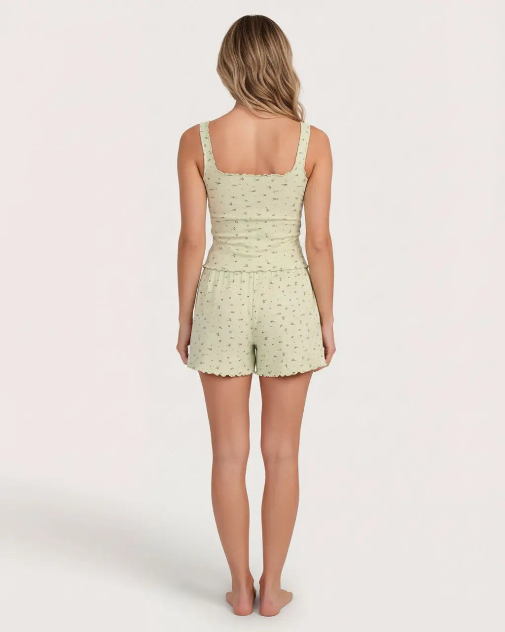 Floral Print Tank Top And Pant Short Lounge Set OMFORT