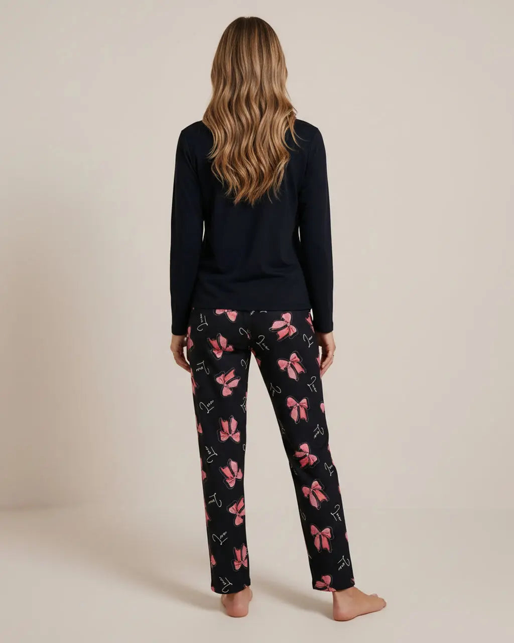 Bow Print Round Neck Lounge Set OMFORT