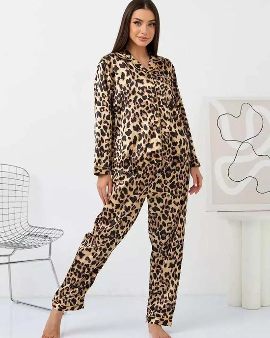 Mature Leopard Print Long Pajama Set OMFORT