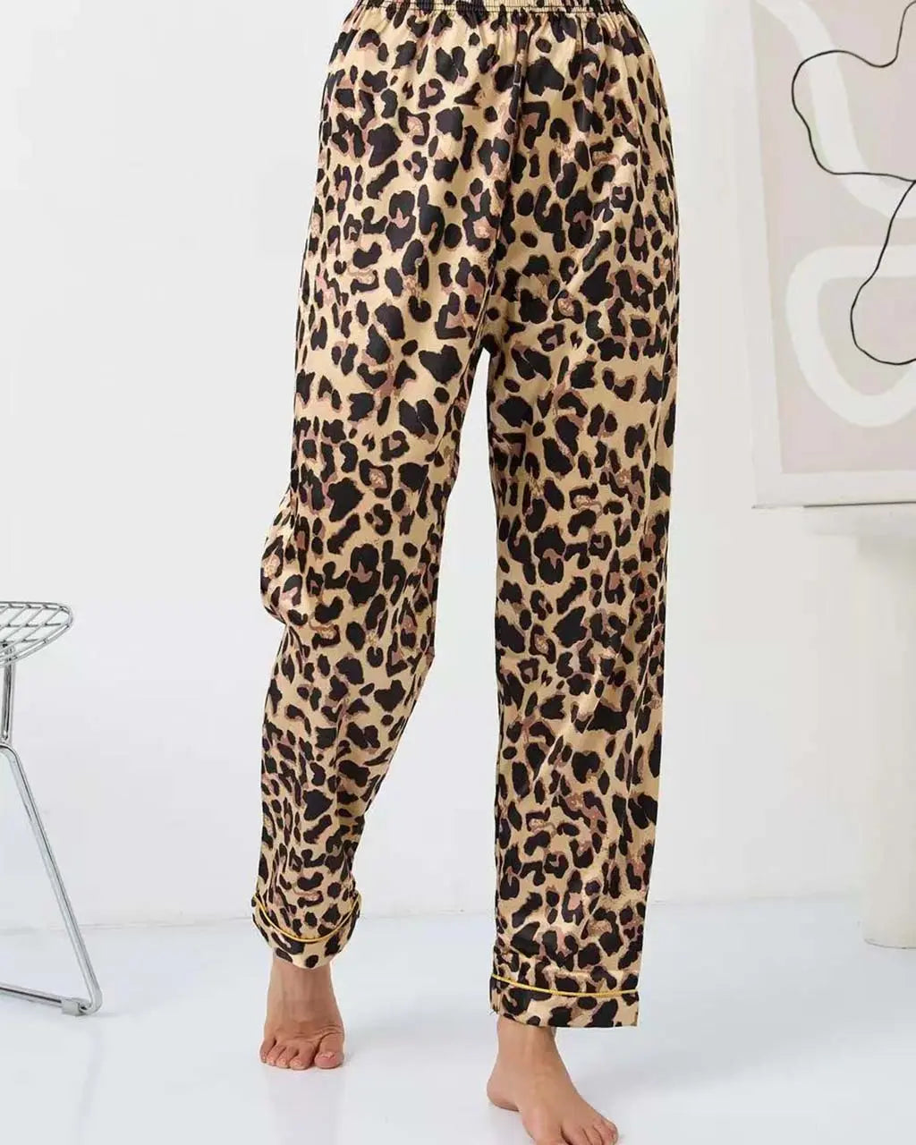 Mature Leopard Print Long Pajama Set OMFORT