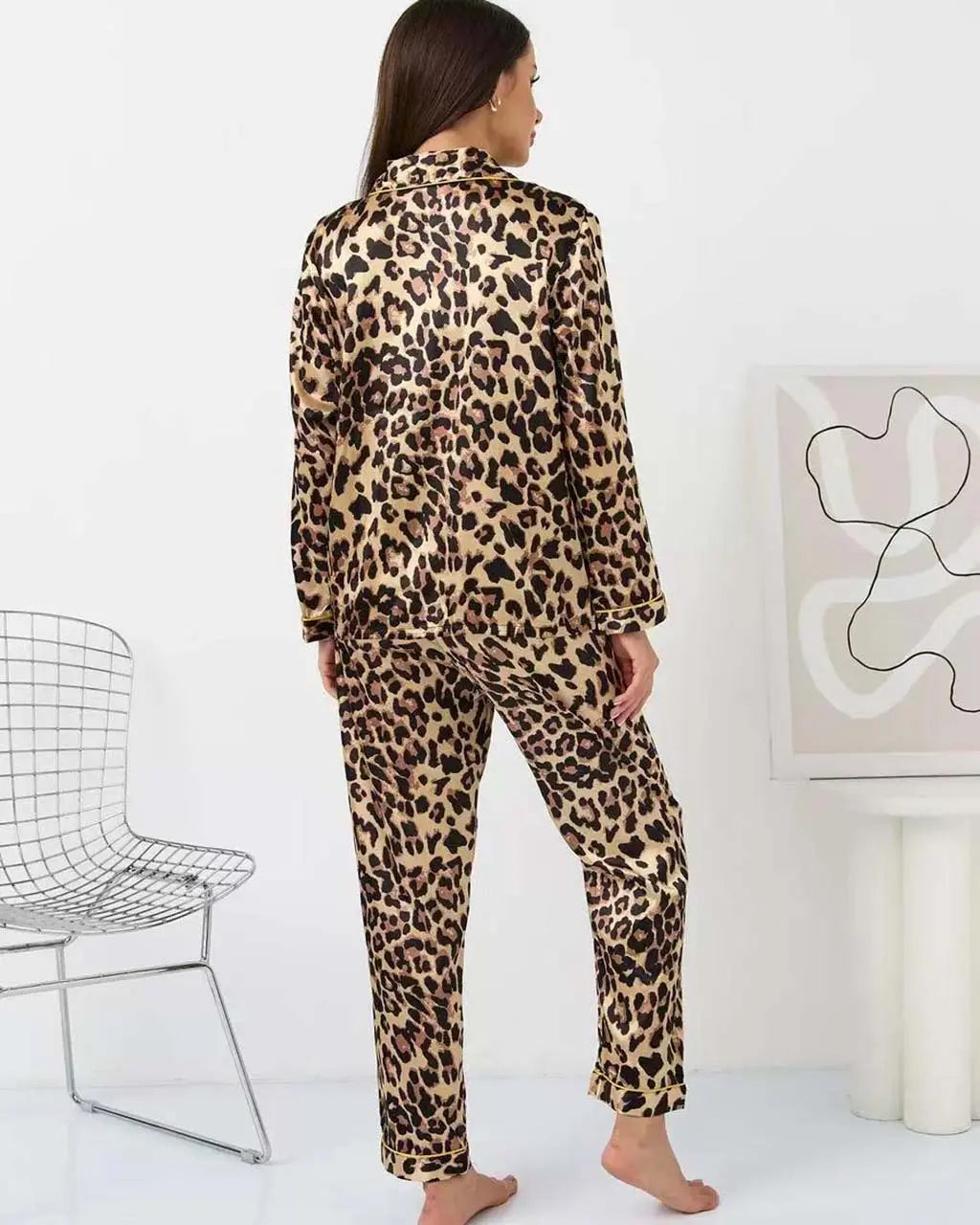 Mature Leopard Print Long Pajama Set OMFORT