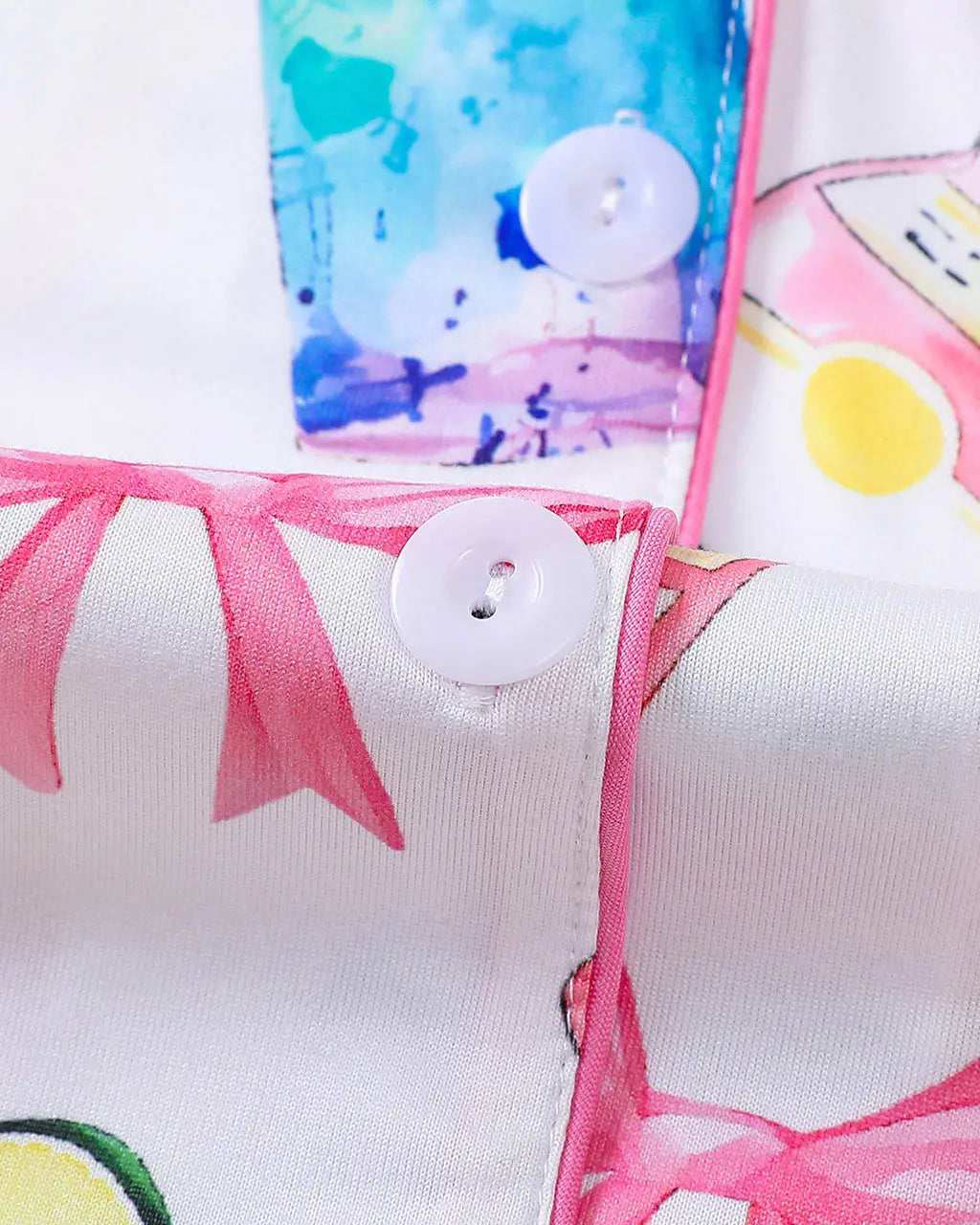 Champagne Bow Print Button-Up Pajama Set - OMFORT