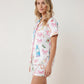 Champagne Bow Print Button-Up Pajama Set - OMFORT