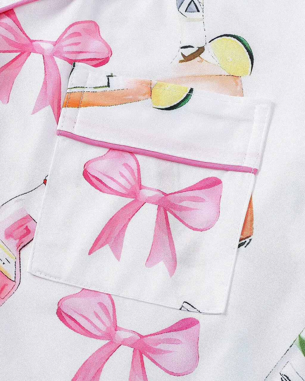 Champagne Bow Print Button-Up Pajama Set - OMFORT
