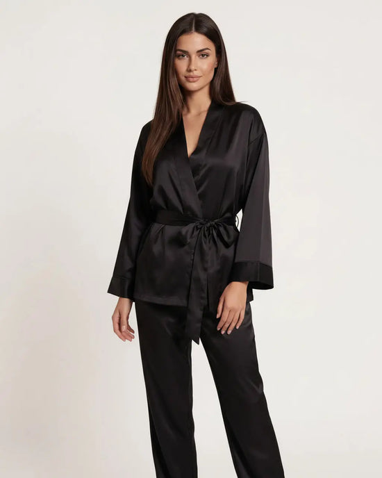 Solid V-Neck Long Sleeve Lounge Set With Belt - OMFORT
